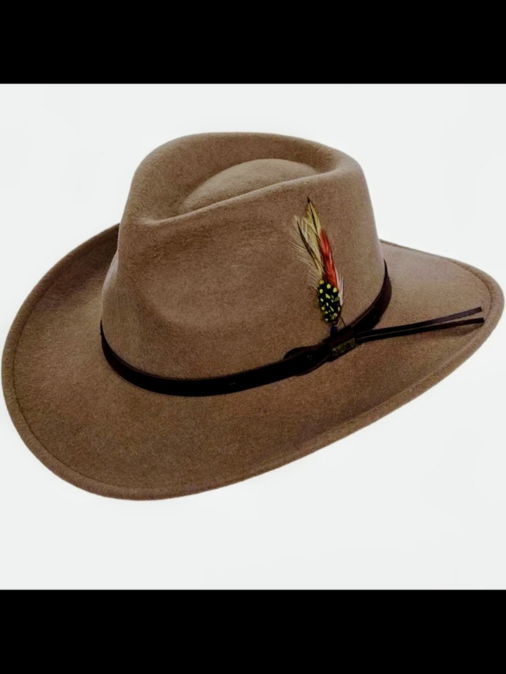 Scala Taupe Felt Fedora with Feather Accent